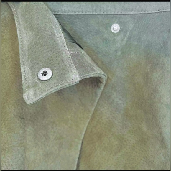 PRICE FIRM 100% Leather Olive Green Suede Asymmetrical Wrap Mini Skirt Sz30 - Picture 5 of 9